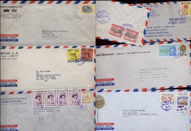 COSTA RICA AIRMAIL COVERS 1955-80s RATES to USA x 7