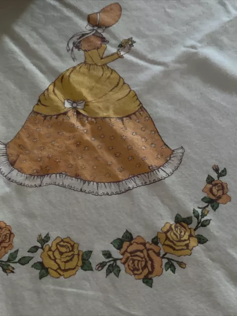 VINTAGE/RETRO 70s Crinoline Lady & Floral  Tablecloth Hobbytex? 111 x 106cms 2