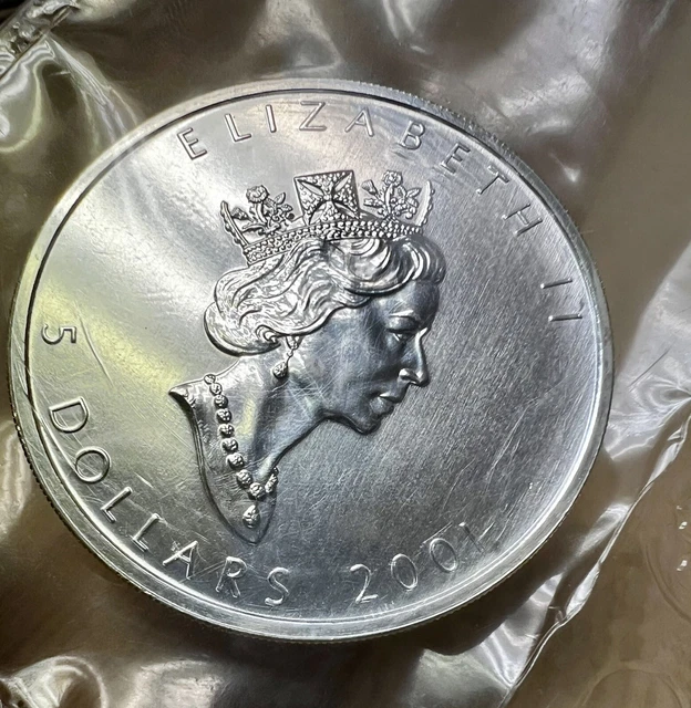 2001 Canada $5 1oz .9999 Silver Maple Leaf BU MINT SEALED Collectible Coin