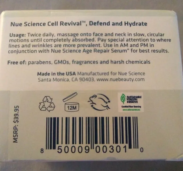 Nue Science Cell Revival 3 Defend/Hydrate 1 Oz Age Defense Moisturizer ~ Sealed 2