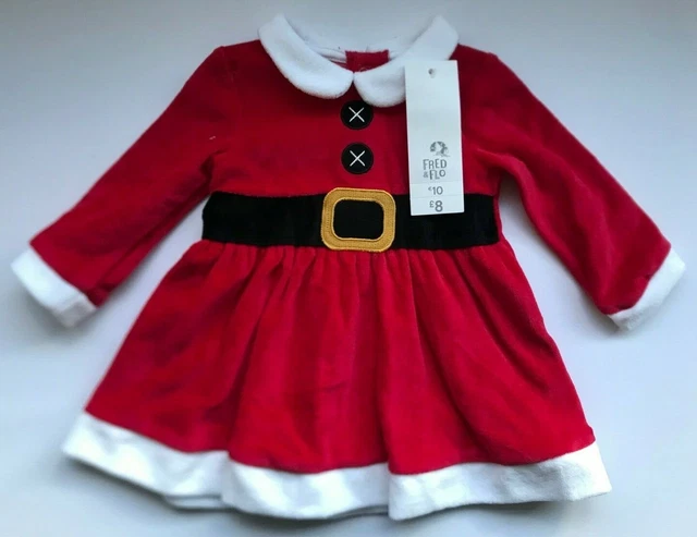 Bambine Rosso Natale Abito Fred & Flo IN Età 3-6, 6-9, 9-12 & 12-18 Mesi