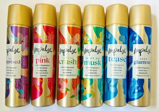 IMPULSE 75ML BODY SPRAY Pack of 6 12 or 18 ROMANTIC SPARK Violet