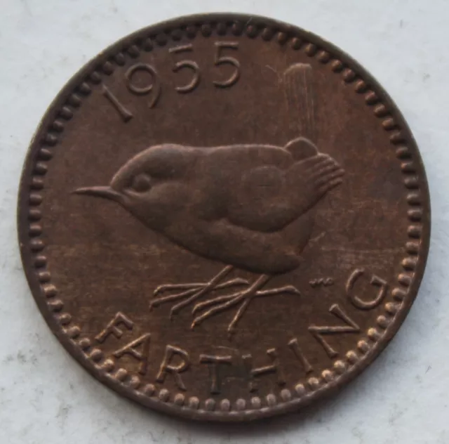 1955 British Farthing Coin. Quarter Penny. Elizabeth II. (B258)