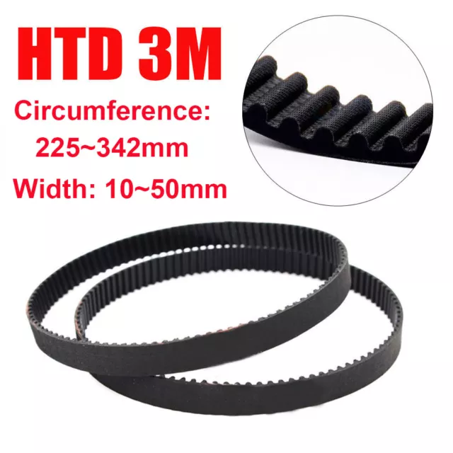 HTD 3M 10~50mm Width Closed Timing Belt Pulley Pitch Rubber Drive Belt 225~342mm