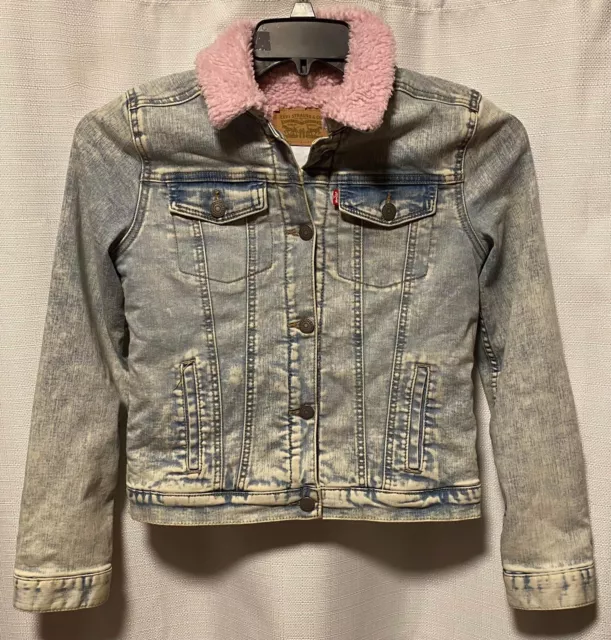 LEVIS GIRLS ACID Wash Denim Jacket Pink Sherpa Lined Size Large $28.60 ...