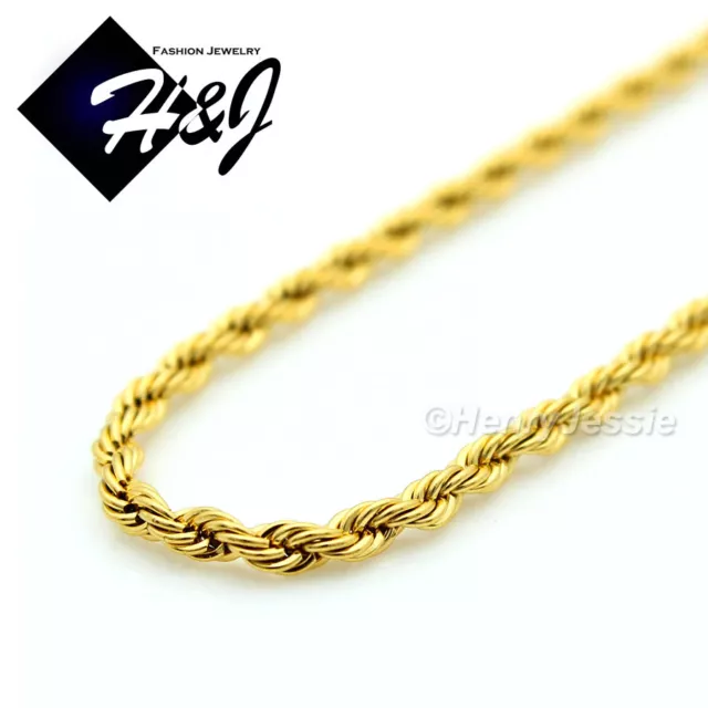 18"20"24"MEN WOMEN Stainless Steel 1.5mm Gold Plated Rope Link Chain Necklace