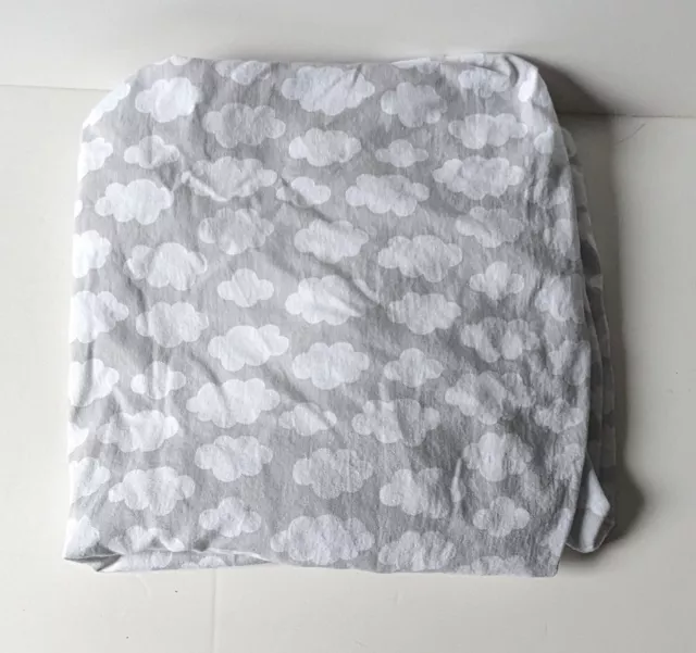 Carters Gray With White Puffy Clouds Fitted Baby  Crib Sheet 100% Cotton