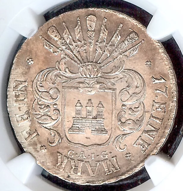 Deutsche Staat Hamburg 1809 Deoxit 32 Schilling Münze Taler NGC Ms 64 Selten 3