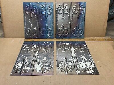 4 pc Lot 11.5" x 14" Antique Ceiling Tin Metal Reclaimed Salvage Art Craft