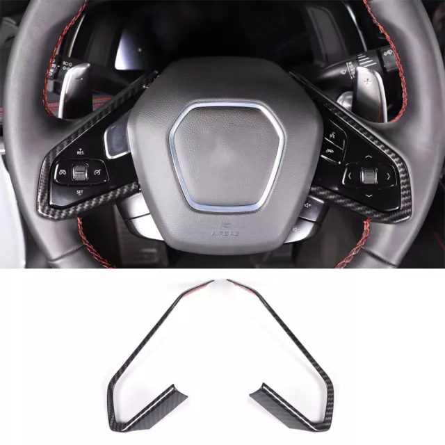 2PCS Carbon Fiber Lenkrad Taste Rahmen Trim Passend Für Corvette C8 2020-23