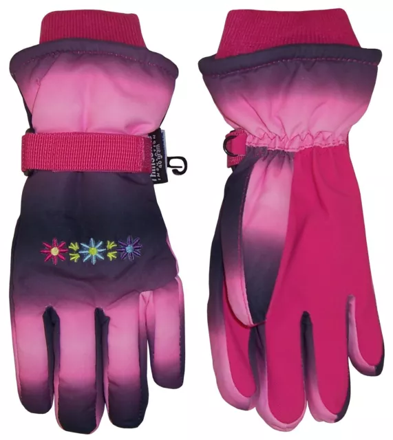 NICE CAPS Girls Childrens Thinsulate Waterproof Floral Ski Winter Snow Gloves