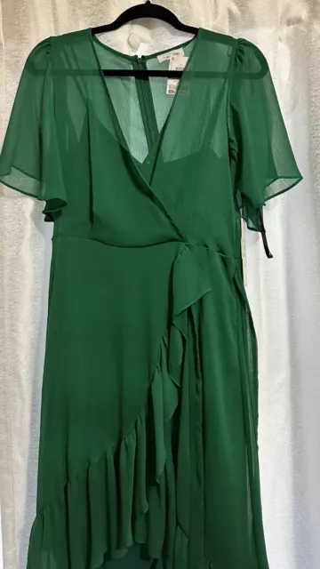 Calvin Klein Kelly Green/ Womens sz 8 Faux Wrap  Dress/ Flouncy  Flare Sheer