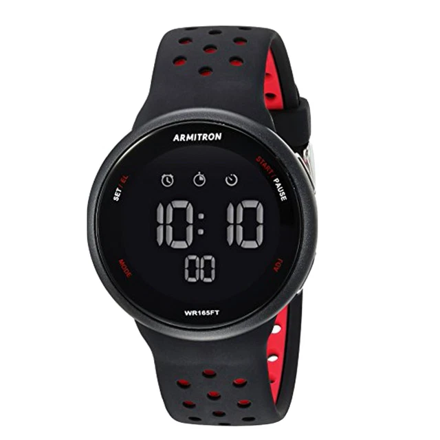 Armitron Sport Unisex 408423Brd Red Accented Digital Chronograph Black Silicone