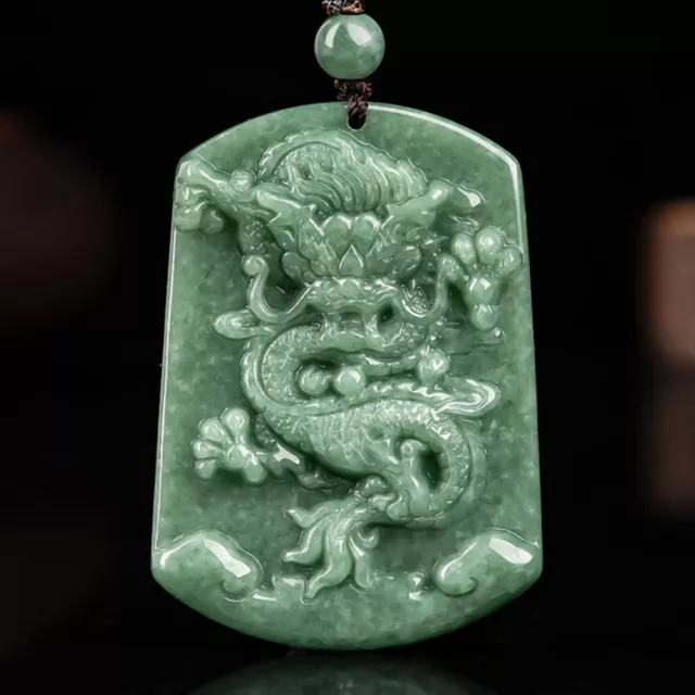 Grade A 100% Natural Green Jade Jadeite Lucky Dragon Pendant Women Men Gift