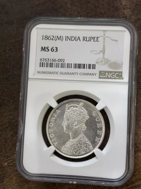 British India 1862 Victoria Queen Madras Mint One Rupee Ngc Graded As Ms 63 Rare