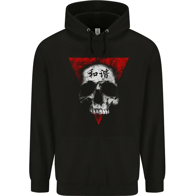 Felpa con cappuccio Peace Harmony Skull Gothic Biker da uomo 80% cotone