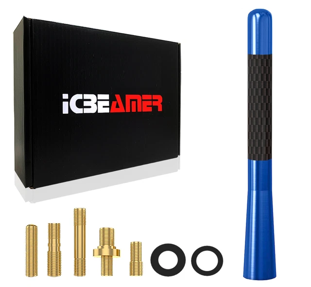 JDM Mini 5" Stubby Carbon Fiber Aluminum Vehicle AM/FM Blue Car Antenna Q657