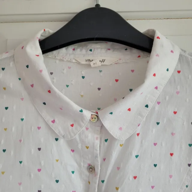 Cute White Stuff Rainbow Heart Blouse / Shirt - Peter Pan Collar 14