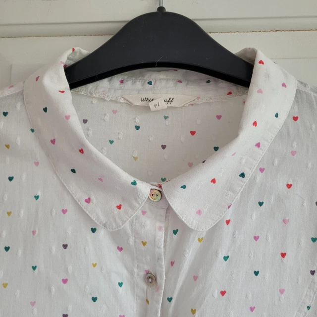 Cute White Stuff Rainbow Heart Blouse / Shirt - Peter Pan Collar 14 Cute White Stuff Rainbow Heart Blouse / Shirt - Peter Pan Collar 14