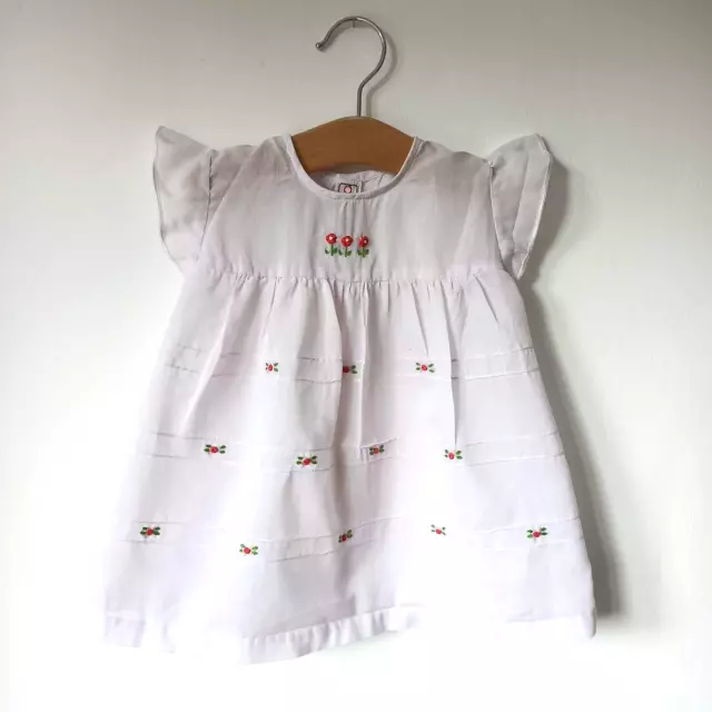 Vintage 1980s 'OneTwo' Beautiful Embroidered Floral Dress, 3-6 Months Baby Girls