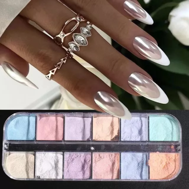 12 Couleurs Aurora Poudre Ongles Paillettes Pigment Miroir Perle Glace Néon R