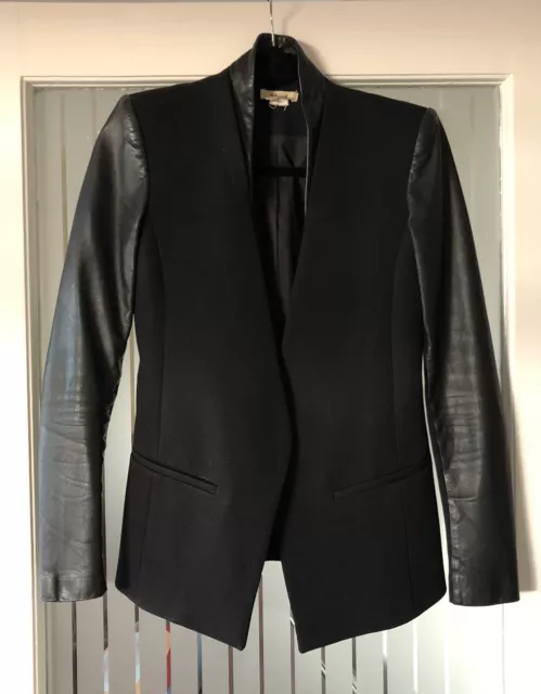 Helmut Lang Blazer Black Wool and Leather Size 0 Made in USA