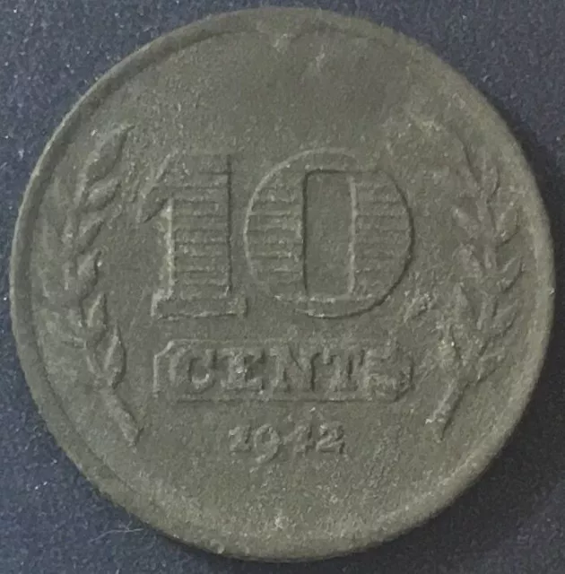 Netherlands Dutch Km173 1942 Xf Extra Fine-Nice Old Antique Zinc 10 Cents Coin