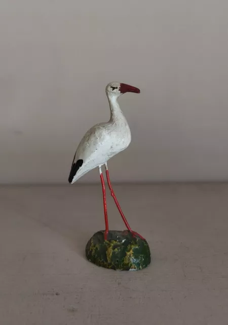 Cigogne  plâtre et farine et métal ancien , no sujet plomb