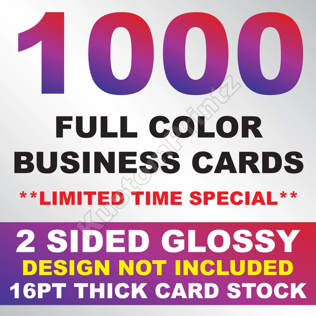 1000 FULL COLOR Business Cards W/ Your Artwork Ready To Print 2 Sided