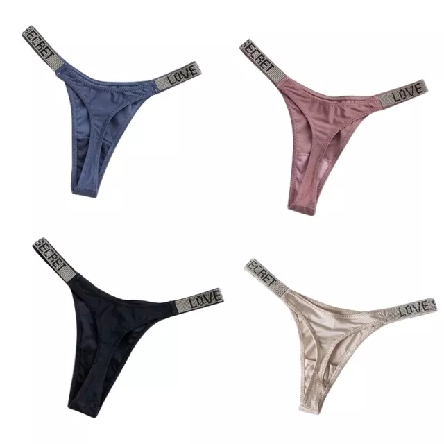 Womens Low Rise G-String Thongs Glitter Letter T-Back Panties