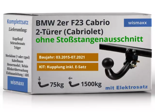 AutoHak Anhängerkupplung starr für BMW F23 2er Cabrio 15-21 13pol E-Satz ABE AHK