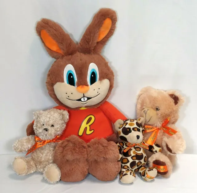 Reese Pieces Peanut Butter Cup Animal Plush Lot Large Rabbit and Small Bears