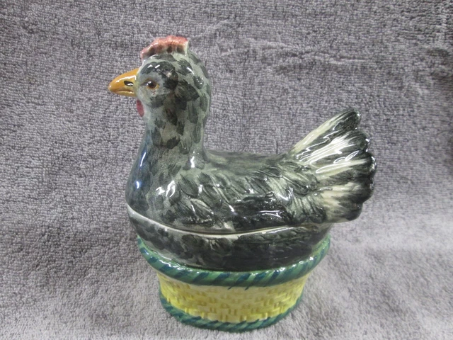 Vtg Nos Hen On Nest Italian Majolica Soup Tureen 6"