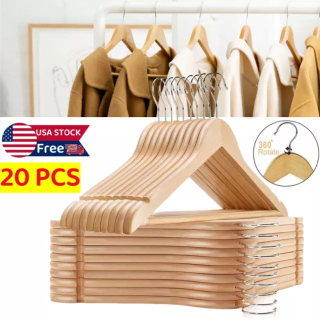 20pcs Wooden Hangers Suit Hangers Premium Natural Finish Cloth Home Coat Hangers