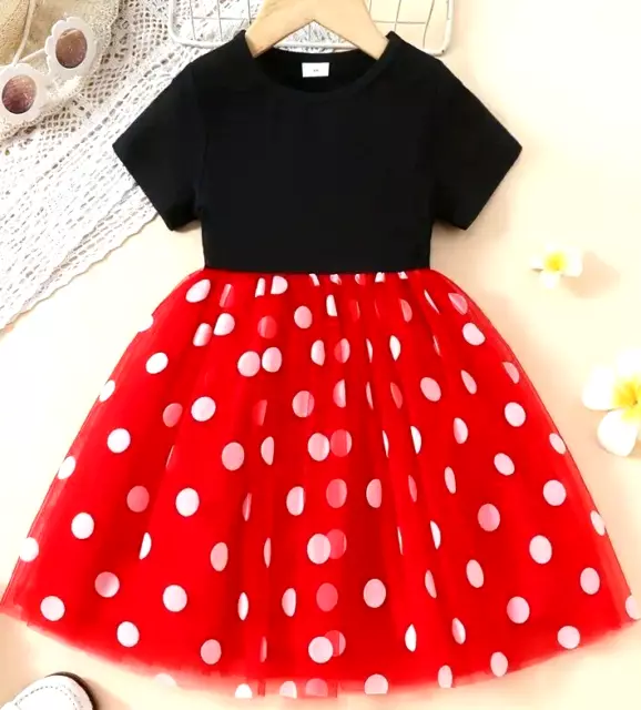 Princess Minnie Mouse Tulle Dress Party Toddler Girls Kids + Mouse Ears Bow 3Y