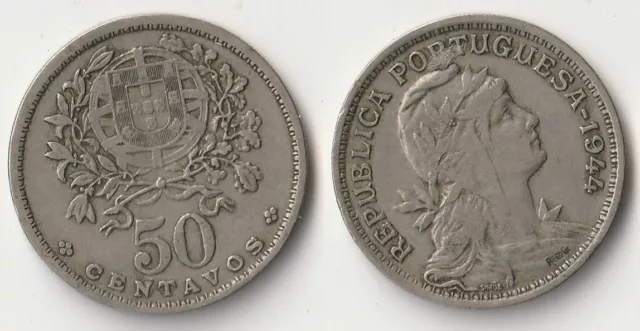 1944 Portugal 50 centavos coin