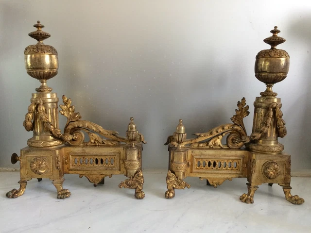 Paire de Chenets/Bronze doré a l'or fin/Louis XVI/18ème/Golden Bronze Fire dog