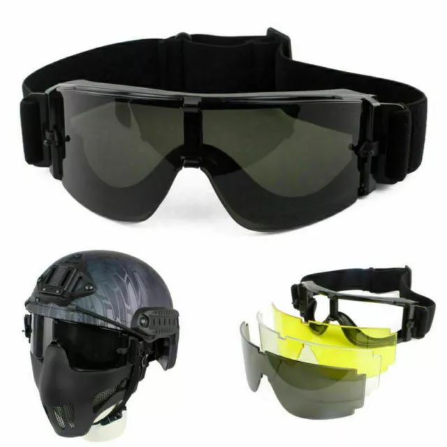 3 Lens Tactical UV-400 Protection Goggles Eye Safe Airsoft Paintball Glasses A2u