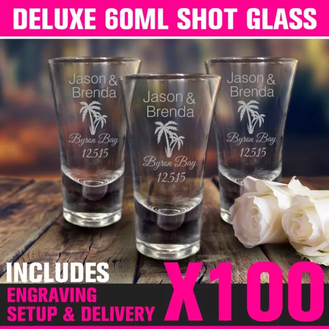 100x 60ml Engraved Shot Glasses Wedding Favour Gift Bomboniere Hens Bucks Party 2