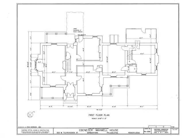 HOUSE PLANS - stone mansion, Tudor-Gothic style, porches, tower, PRINTED PLANS 3