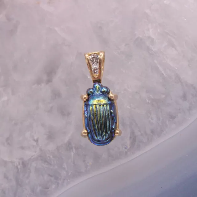 Antique Tiffany Cobalt Blue Gold Iridescent Favrile Art Glass Scarab Pendant