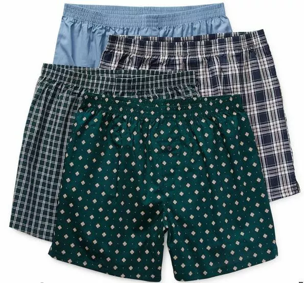 Stafford Men's 4-Pack 100% Cotton Knit Boxer Shorts Solids/Print/Plaid  Assorted