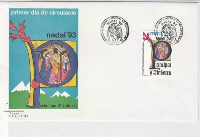 Andorra 1993 Religious Nadal '93 Slogan Cancel FDC Stamps Cover Ref 23836