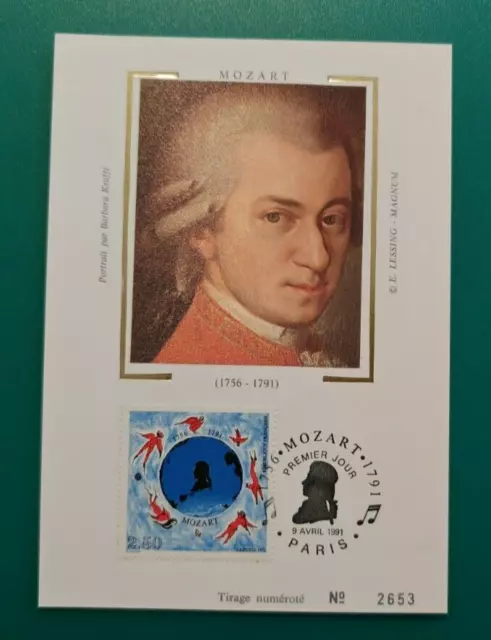 MOZART, Paris, CARTE Maximum Soie 1er jour fdc 1991