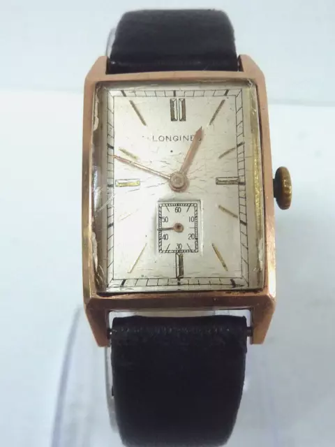 Vintage 1940's Mens Longines Wristwatch, 17j cal. 9L, 10K Rose Gold Filled, Runs