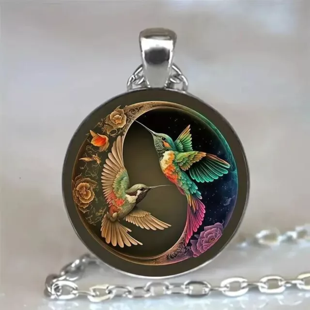 Hummingbird Tai Chi Charm Round Pendant Necklace Fashion Gift Men Women Trendy