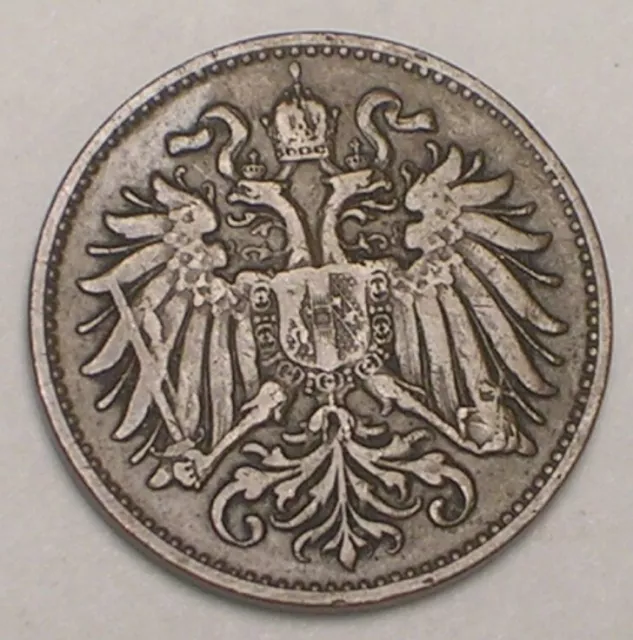 1894 Austria Austrian 2 Heller Double Eagle Coin VF+