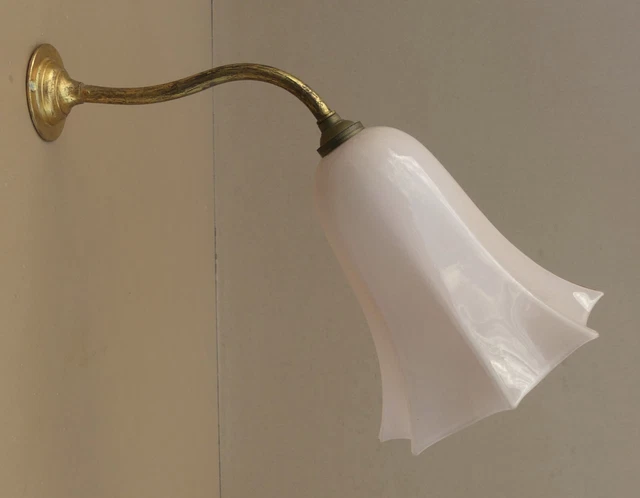 Ancienne applique bras COL DE CYGNE tulipe cornet ROSE PALE gooseneck wall lamp