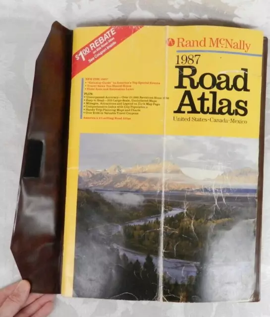 Vtg 1987 Rand McNally Road Atlas United States Canada Mexico Plastic Cover Fold