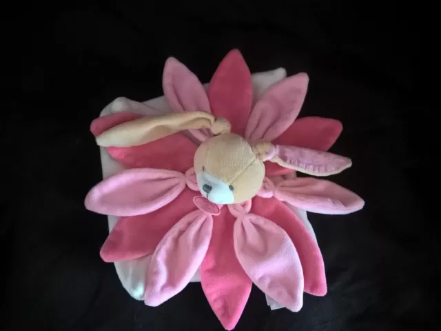 Doudou et Compagnie Collector Lapin plat rose blanc etoile petale 28 CM  DC2791